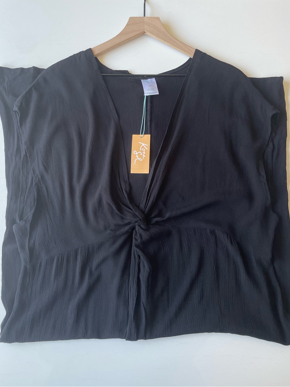 Kona Sol Black V-Neck Twist Midi Swimsuit Coverup Size XL NWT
